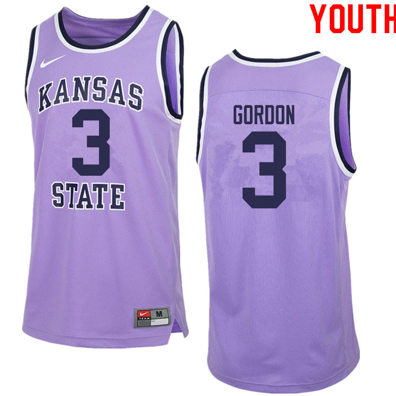 Youth #3 Dajuan Gordon Kansas State Wildcats College Basketball Jerseys Sale-Purple